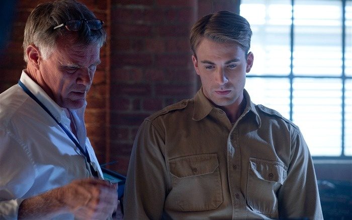 Joe Johnston and Chris Evans in 'Captain America: The First Avenger'