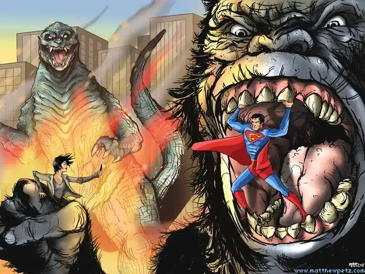 漫画、哥斯拉、正义联盟、怪兽、超人