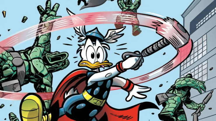 Donald Duck superhéroe, Donald Duck Thor, Lorenzo Pastrovicchio arte, Marvel Disney crossover, pato donald, What If cómic