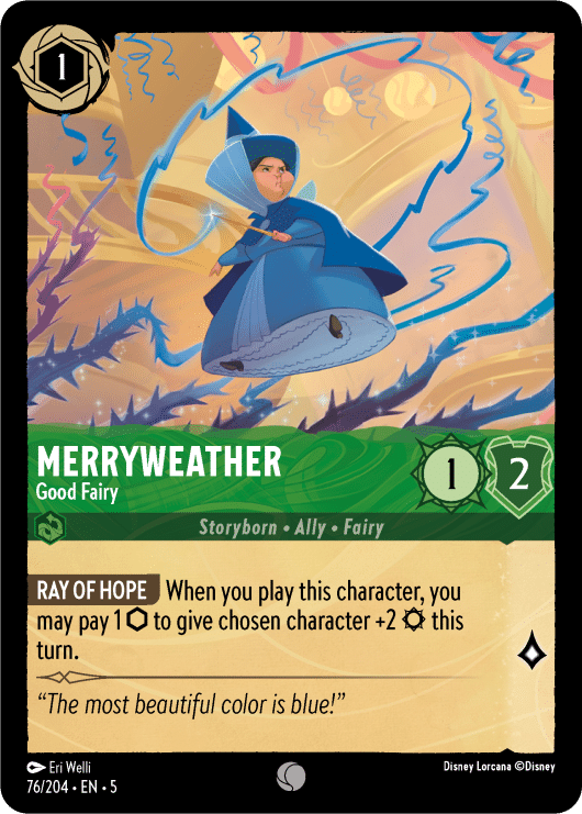 Merryweather, Good Fairy exclusive card from Shimmering Skies Disney Lorcana