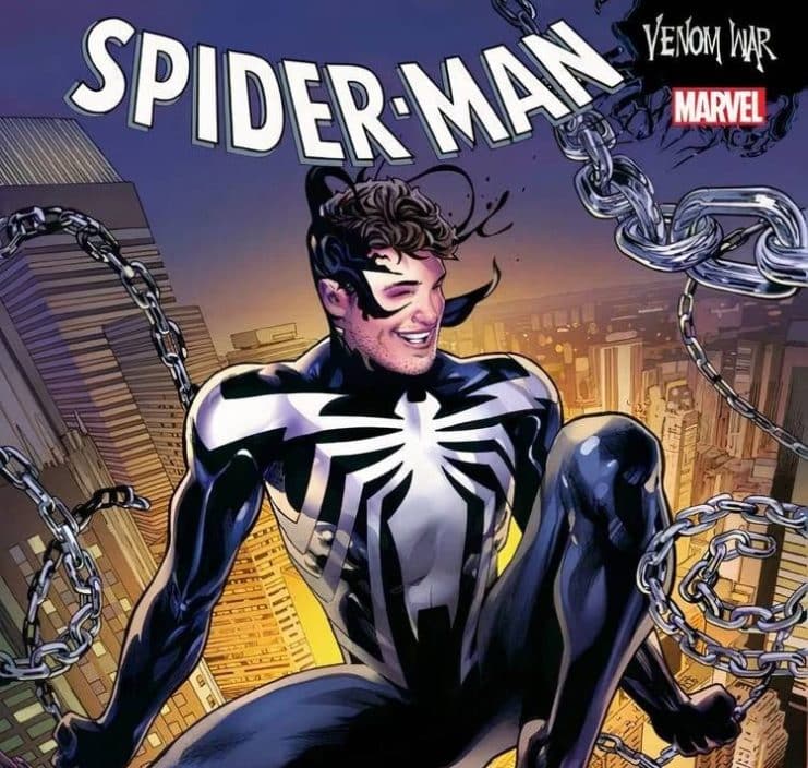 nuevo traje Spider-Man, Peter Parker simbionte, Spider-man, Spider-Man traje negro, Spider-Man Venom reunión, Venom War Marvel