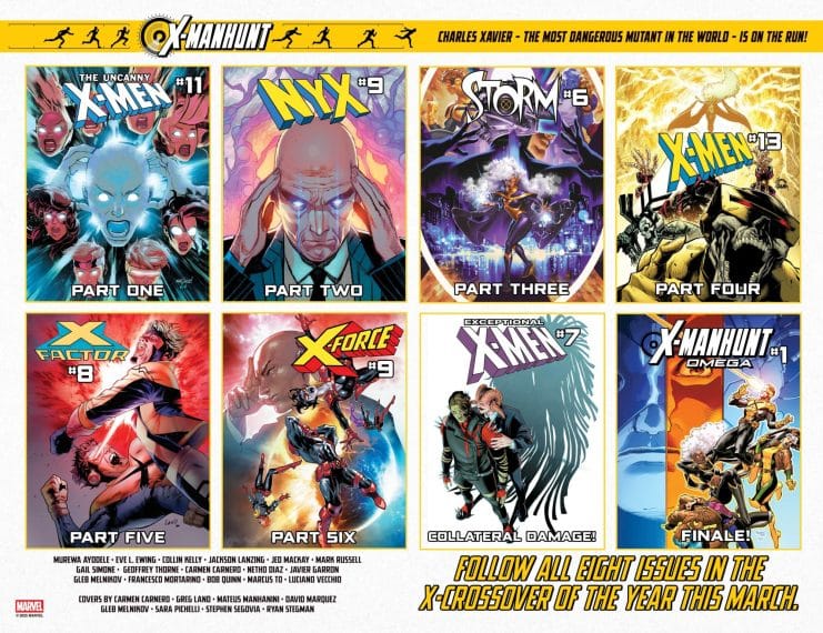 crossover mutante 2025, Profesor X fugitivo, X-Manhunt Omega, X-Men Manhunt